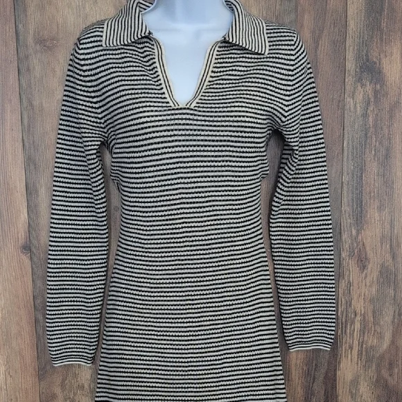 NWT Black/Cream Casual Long Sleeve Sweater Dress S - Picture 2 of 8